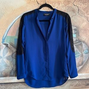 The Kooples Blue Button-down Blouse with lace trims